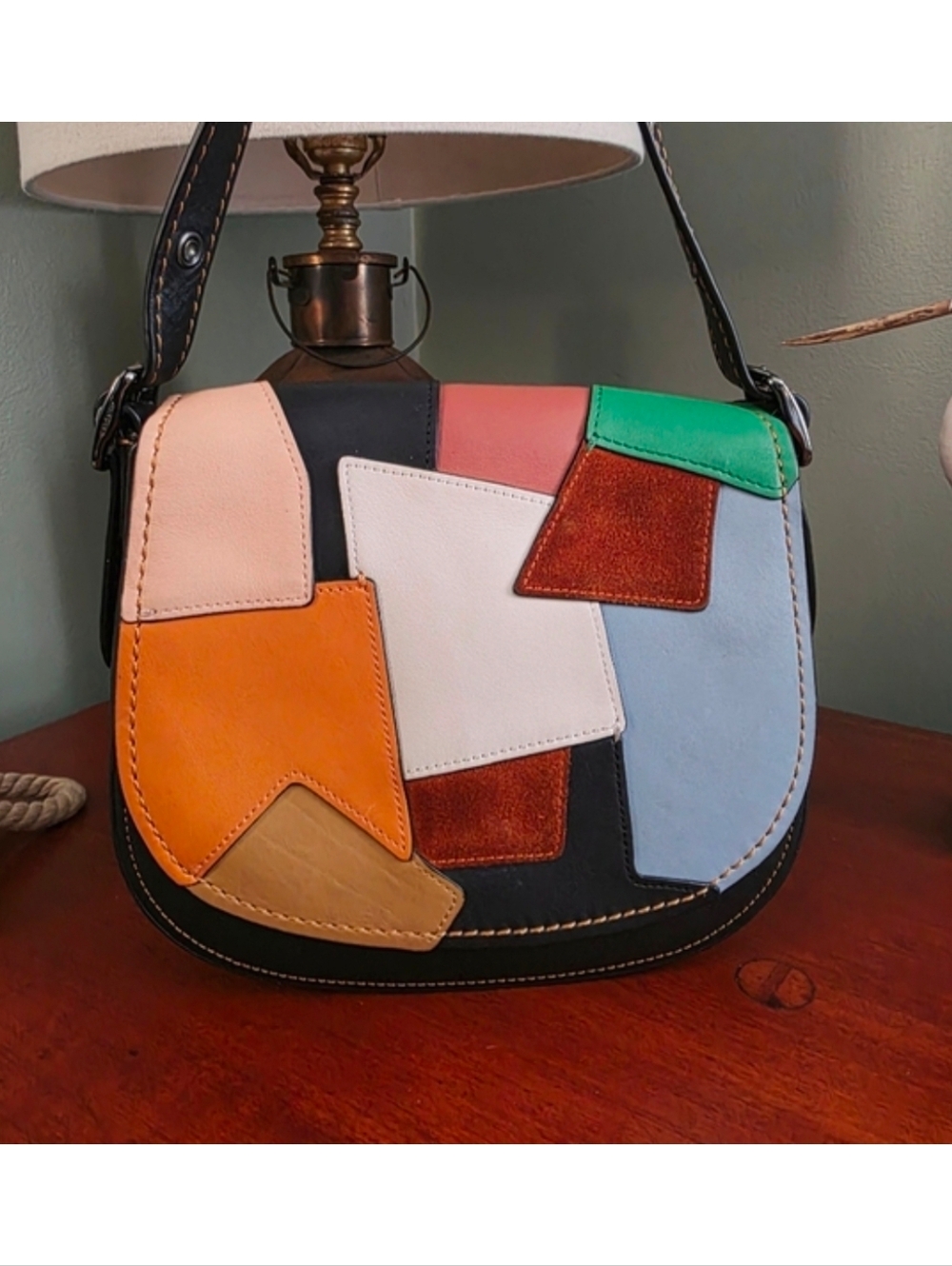 Coach 38482 1941 Saddle 23 Crossbody Patchwork Black Suede Leather Bag - Picture 4 of 16